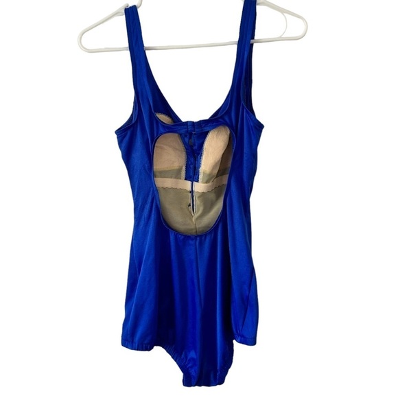 Vintage Maxine of Hollywood One Piece Swimsuit Girl Leg Size 12 Blue - Picture 2 of 9